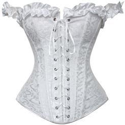 embroidered Corset, White Tie-Strap Corsets, ruffle tie straps Corsets, #M4270