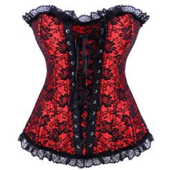 Lace-Up Corset With Flowers, Lace-Up Corset, Red Lace-Up Corset, #M5212
