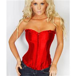 red satin corset, Ruffled Corset, corset, #M6166