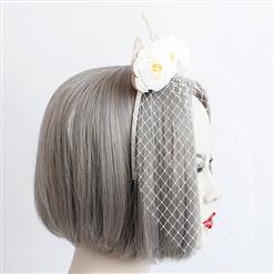 Fashion White Flower Crown Fishnet Face Mask Party Headband MS17247