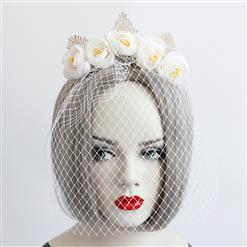 Fashion White Flower Crown Fishnet Face Mask Party Headband MS17247