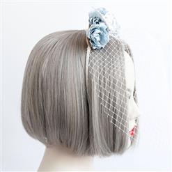 Fashion Grey-blue Flower Crown Fishnet Face Mask Party Headband MS17248