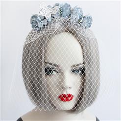 Fashion Grey-blue Flower Crown Fishnet Face Mask Party Headband MS17248