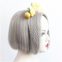 Fashion Yellow Flower Crown Fishnet Face Mask Party Headband MS17249