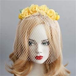 Fashion Yellow Flower Crown Fishnet Face Mask Party Headband MS17249