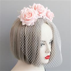 Fashion Pink Flower Crown Fishnet Face Mask Party Headband MS17250