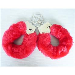 Metal Hand Cuffs, Red Fur Love Cuffs, Fur Cuffs, #MS2984