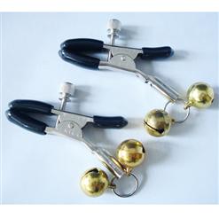 Gold Nipple clamps with cowbell, cowbell nipple clamp, Powerful nipple clamp, #MS7163