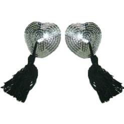 Sexy Silver Heart Pasties, Heart Shaped Pasties, Tassel Heart Pasties, #MS7277