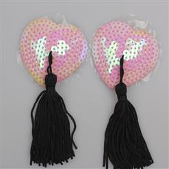 Sexy Bright Pink Heart Pasties, Heart Shaped Pasties, Tassel Heart Pasties, #MS7977