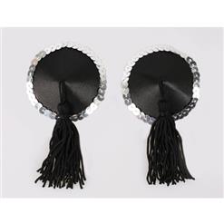 Sexy Black Tassel Sequin Round Pasties MS9558