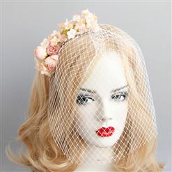 Fashion Pink Flower Fishnet Face Mask Cosplay Party Headband MS17307