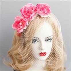 Fashion Red Flower Fishnet Face Mask Cosplay Party Headband MS17306