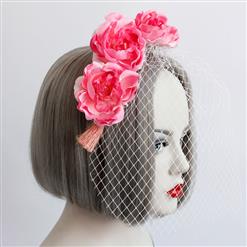 Fashion Red Flower Fishnet Face Mask Cosplay Party Headband MS17306