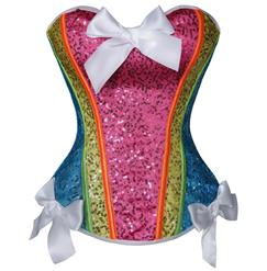 Colorful Corset, Fashion Strapless Corset, Cheap Sequins with bows Trim Corset, #N10024