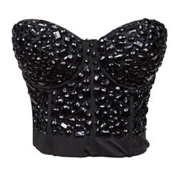 Black Studded Gem B Cup Bustier Bra, B Cup Bustier Bra, Cheap Black Studded Gem Bustier Bra, #N10058