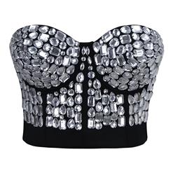 Sliver Studded Gem B Cup Black Bustier Bra N10059