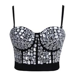 Sliver Studded Gem B Cup Black Bustier Bra N10059