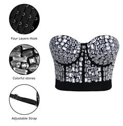 Sliver Studded Gem B Cup Black Bustier Bra N10059