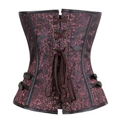 Noble Brown Jacquard Weave Fabric Steel Bone Overbust Corset N10067