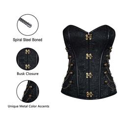 Vintage Black Steel Bone Jacquard Weave Fabric Overbust Corset N10069