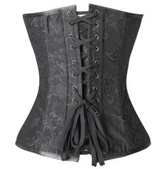 Retro Black Jacquard Weave Sheet Steel Overbust Corset N10077