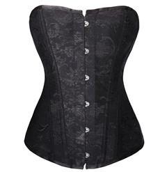 Retro Black Jacquard Weave Sheet Steel Overbust Corset N10077