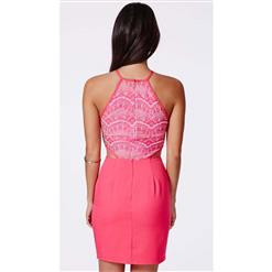 New Style Pink Sleeveless Side Cut Out Asymmetry Short Dress N10099