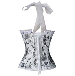 Classical White Brocade Flowers Sweetheart Halter Neck Overbust Corset N10145