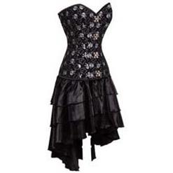 Women's Sexy Skull Print Steel Bone Overbust Corset Dress N10196