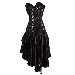 Women's Sexy Skull Print Steel Bone Overbust Corset Dress N10196