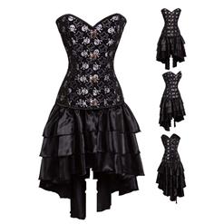 Women's Sexy Skull Print Steel Bone Overbust Corset Dress N10196