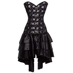 Women's Sexy Skull Print Steel Bone Overbust Corset Dress N10196