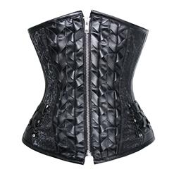 Black Steel Bone Corset, Punk Underbust Corset, Cheap Artificial Leather Weave Underbust Corset, Women's Corset, #N10208