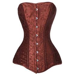 Jacquard Weave Double Boned Overbust Corset, Brown Steel Bones Corset, Hourglass Torso Shaper Corset, Plus Size Corset, #N10247