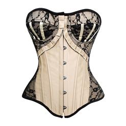 Sexy Apricot Corset, Cheap Strapless Lace Trim Corset, Women's Fashion Ruffles Bust Overbust Corset, Satin Corset, #N10272