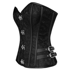 Vintage Black Steel Bone Embroidery Design Busk Closure Overbust Corset N10316