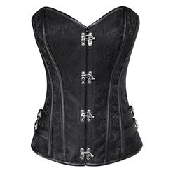 Black Steel Bone Corset, Vintage Embroidery Design Overbust Corset, Waist Cincher Training Corset, Sexy Body Shaper Outerwear Corset, #N10316