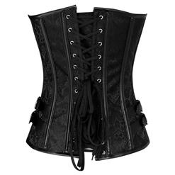 Vintage Black Steel Bone Embroidery Design Busk Closure Overbust Corset N10316