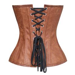 Fashion Punk Style Brown PU Zipper Overbust Corset N10325