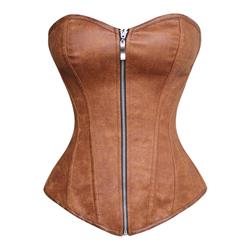 Fashion Punk Style Brown PU Zipper Overbust Corset N10325