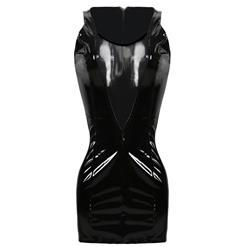 Fashion Black Bright Vinyl Zipper Back Sleeveless Mini Dress N10338