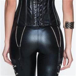 Fashion Steampunk Black Faux Leather Zipper Waist Training Corset with Leggings Set N10339