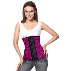 Sexy Hot-Pink Steel Bone Latex Leopard Patterns Underbust Corset N10343