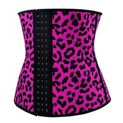 Sexy Hot-Pink Steel Bone Latex Leopard Patterns Underbust Corset N10343