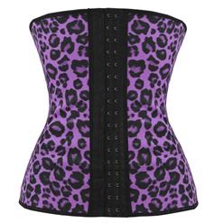 Sexy Purple Steel Bone Latex Leopard Patterns Underbust Corset N10361