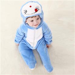 Cheap Baby Romper, Spring Baby Romper, Cat Doraemon Baby Romper, Hot Sale Blue Flannel Romper, #N10388