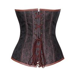 Royalty Vintage Brown Brocade Steel Bone Overbust Corset N10399