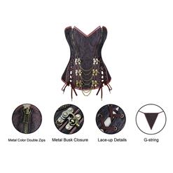 Royalty Vintage Brown Brocade Steel Bone Overbust Corset N10399