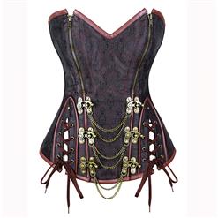 Royalty Vintage Brown Brocade Steel Bone Overbust Corset N10399